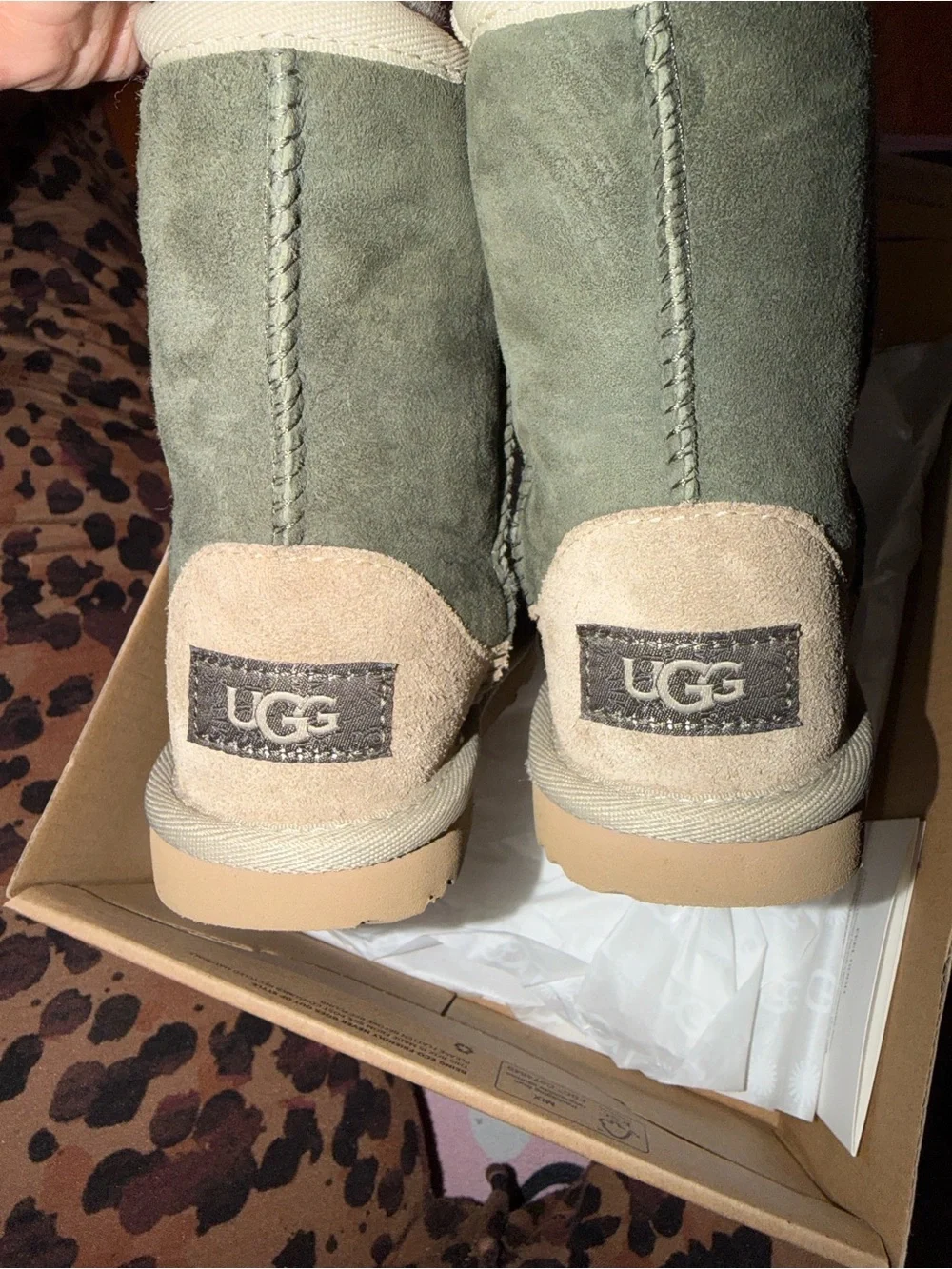 UGG Kids Suede Shearling-Lined Boots in Olive